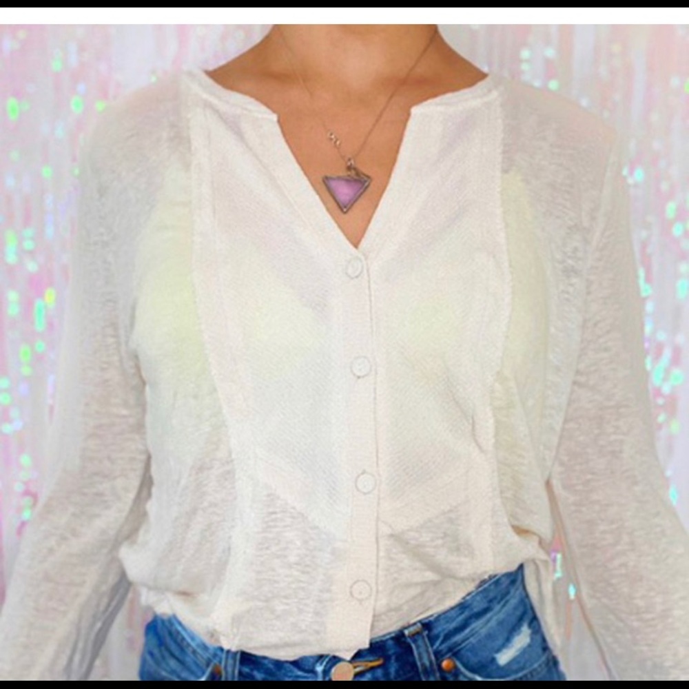 Sheer creamy white lucky brand button up henley